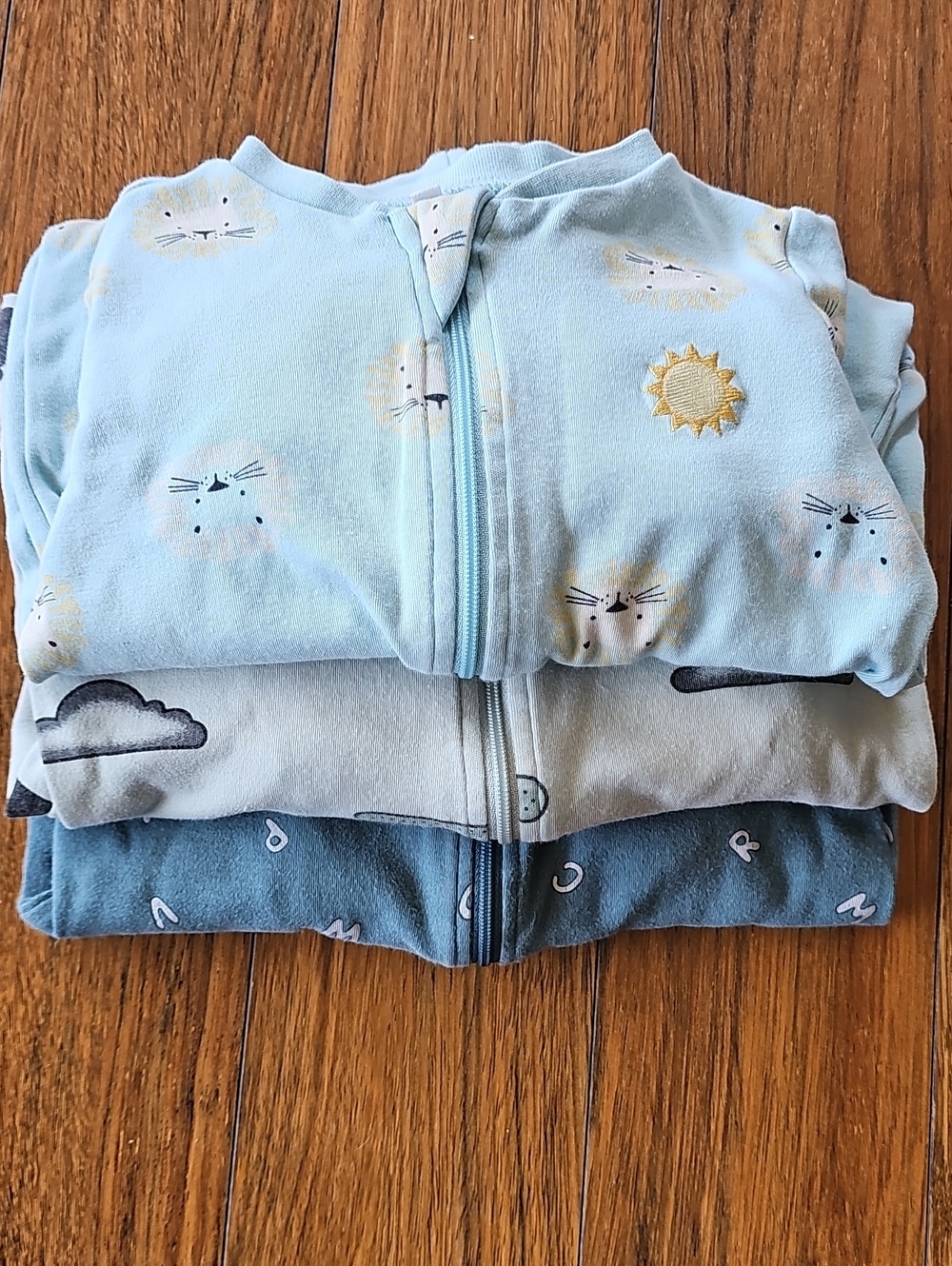 Light Blue Kids Pajama Zip Sleep Sack - Sun & Cloud Print